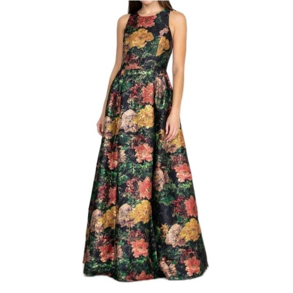 Johnny Was Bayani Jaquard Maxi Dress Floral Bedazzled Metallic Dress Gown  Sz 12